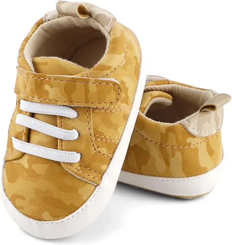 Vista 4 de ESTAMICO - Tenis de piel sintética para bebés, niños y niñas, suela de goma antideslizante, para primeros pasos, zapatos para exteriores