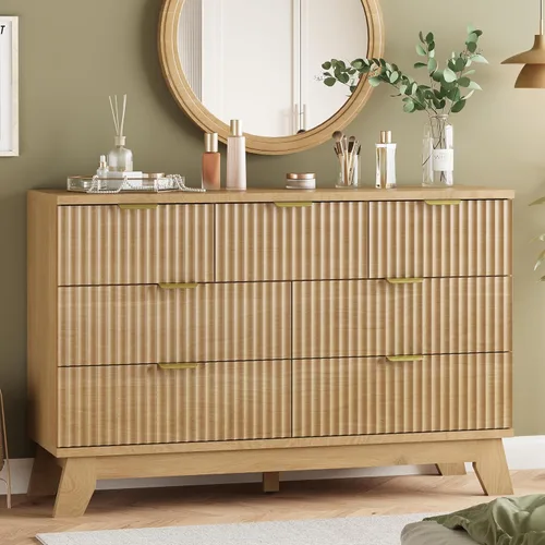 Vista 20 de Cómoda acanalada para dormitorio con 3 cajones, cómoda moderna de 24 pulgadas de ancho con mango de metal, soporte de TV de madera, armario de Negro