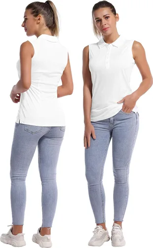 Vista 2 de BUBBLELIME 3 estilos sin mangaspolo para mujer protección solar UPF 50 para tenis golf atléticas de secado rápido deportes al aire libre