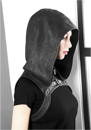 Vista 4 de FURPHI Steampunk - Sombrero medieval con capucha, gótico, suave, de gamuza sintética, disfraz para hombres y mujeres, Halloween
