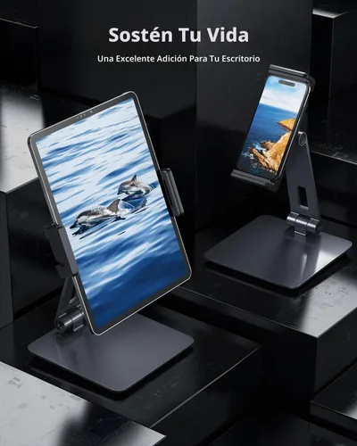 Vista 2 de Maxonar Soporte para iPad, soporte para tablet de aleación de aluminio resistente, giratorio de 360°, plegable, soporte de carga de aire para iPad