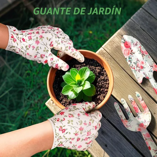 Vista 6 de Regalos de jardinería para mujeres, suministros de jardinería, herramientas de jardín con tenedor de mano, pala, guantes, delantal, para mamá