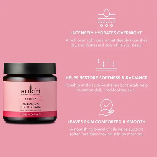 Vista 5 de sukin Crema de noche enriquecedora de rosa mosqueta para mujer - 4.06 oz Crema