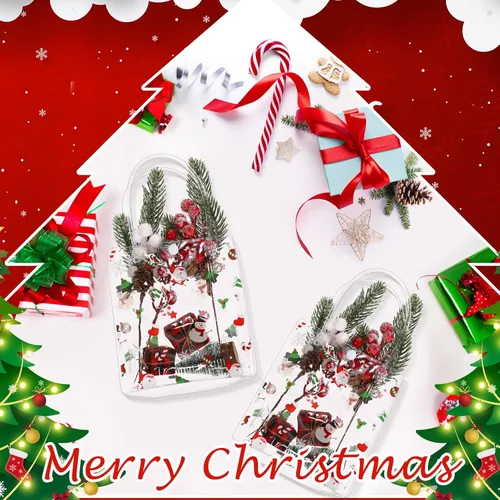 Vista 5 de Silkfly 50 bolsas de regalo transparentes de Navidad con asa, de plástico, reutilizables, de PVC, para compras, bodas, fiestas de cumpleaños