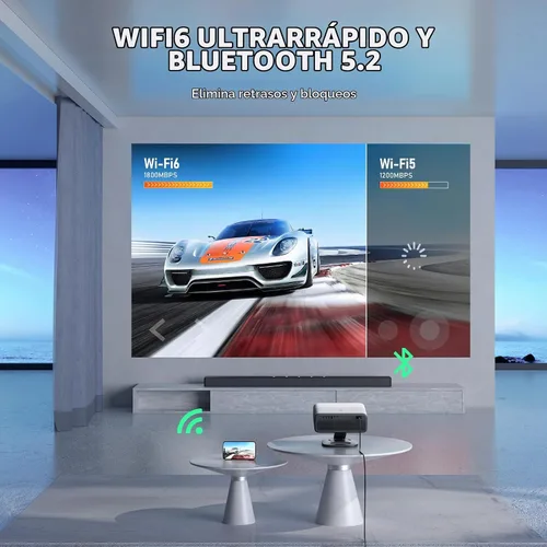 Vista 6 de [Compatible con Netflix y Auto Focus] Proyector Inteligente AuKing con Wifi y Bluetooth, Proyector con Enfoque Automático y Corrección Keystone 4K