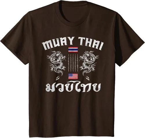 Vista 50 de Camiseta de equipo de entrenamiento de boxeo Muay Thai con bandera estadounidense de Tailandia, Negro, S