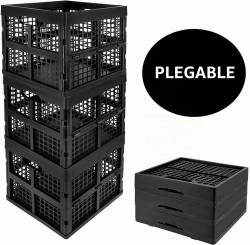 Vista 9 de Eslite Paquete de 3 Cajas de Almacenamiento de Plástico Plegables, Cajas Plegables para Almacenamiento, 16L (Negro)