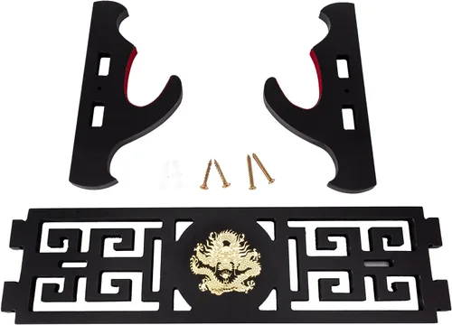 Vista 6 de Soporte de exhibición Katana para armas, soporte acolchado de terciopelo para espada, soporte de pared Wakizashi Samurai Sword Rack Logo Dragon