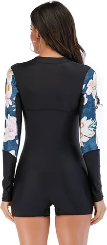 Vista 16 de ECUPPER Traje de baño de una pieza de manga larga para mujer, con cierre Boyleg, protector de erupción, cobertura de traje de baño de surf, traje