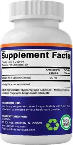 Vista 8 de Vitamatic Orotato de litio 20 mg, 90 cápsulas – Veggie Caps, sin OMG, sin gluten