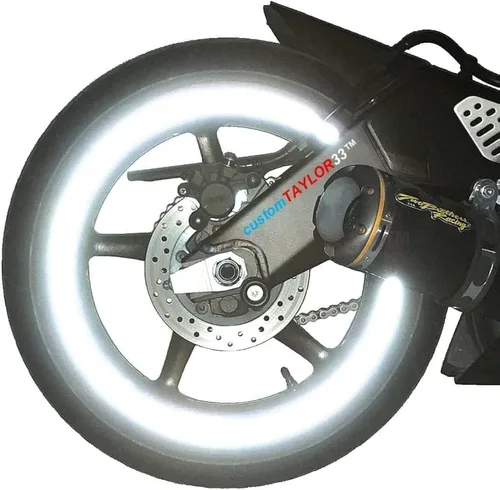Vista 10 de customTAYLOR33: cinta reflectora de alta intensidad de seguridad para llantas, blanca/plateada/cromada (debe seleccionar el tamaño de llanta)