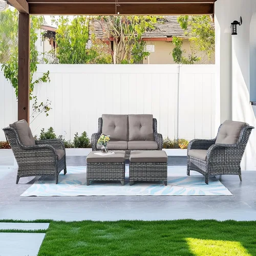 Vista 66 de Belord Mesa auxiliar pequeña para exteriores, mesa de mimbre de vidrio templado, mesa de centro impermeable para patio, mesa auxiliar de ratán