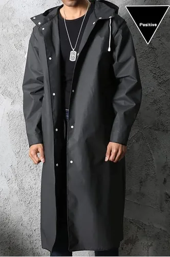 Vista 5 de Chubasquero largo impermeable con capucha para hombre, color negro, para senderismo al aire libre