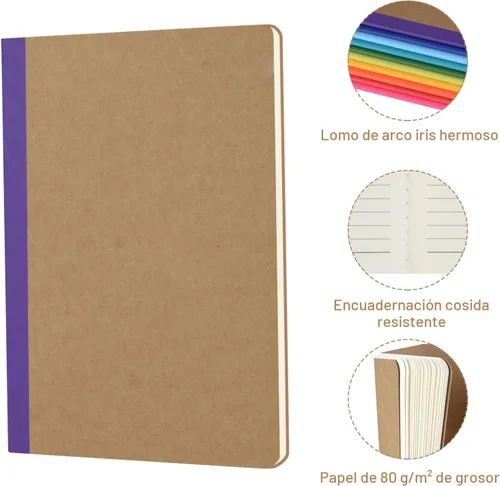 Vista 2 de ZCZN Cuadernos de composición a granel, cuadernos con cubierta kraft A5 y hojas rayadas con espinas de arco iris para la escuela, negocios, trabajo