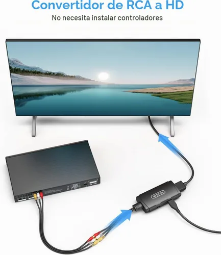 Vista 2 de ABLEWE Convertidor RCA a HDMI, 1080P/720P @60Hz CVBS AV a HDMI adaptador para Wii PS1 PS2 PS3 Xbox VHS DVD, PAL/NTSC, cables RCA + HDMI+USB, RCA a