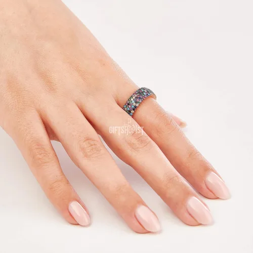 Vista 4 de Diseño especial 5 Líneas Multipiedra Turca Joyería hecha a mano Amatista Rosa Rubí Turquesa Zafiro Citrino Topacio Piedra 925 Anillo de Plata de Ley