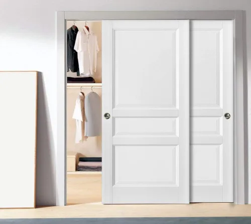 Vista 2 de SARTODOORS Lucia 31 Bypass Puertas interiores, sin vidrio, madera maciza, 36x80, blanco, accesorios de estilo clásico incluidos