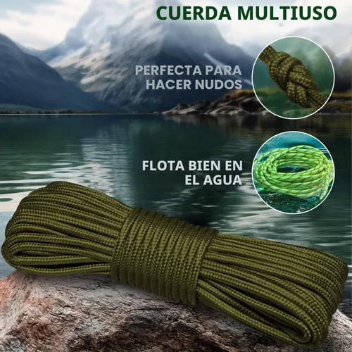 Vista 3 de TECEUM Cuerda – 90 pies x 1/4 pulgada (7mm) – Verde Ejército – Cuerda Utilitaria Versátil y Resistente – Acampada, Artesanía, Asta de Bandera