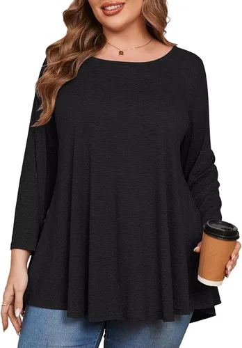 Vista 11 de BELAROI Blusas tipo túnica de manga 3/4 para mujer, talla grande, cómoda para usar con leggings, estilo casual 5-Winered