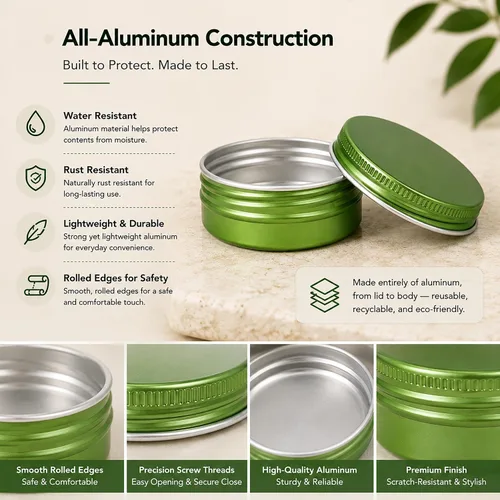 Vista 4 de Tarro de aluminio con tapa de rosca de 1 onza / 30ml con tapa de rosca y etiquetas en blanco (Verde - Paquete de 32)
