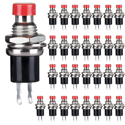 Vista 11 de Clyxgs Interruptor de botón momentáneo, SPST Interruptor NC cerrado normal de 2 pines Mini Micro 1A 250V AC Negro+Tapa Roja 30 PCS
