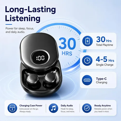 Vista 4 de Auriculares invisibles para dormir de lado, mini auriculares Bluetooth Negro