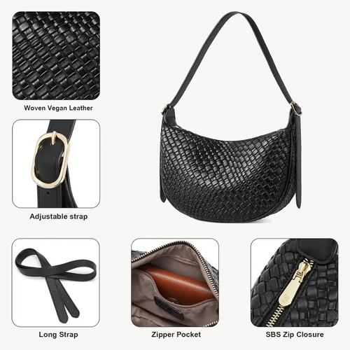 Vista 4 de BOSTANTEN Bolso Hobo de cuero tejido