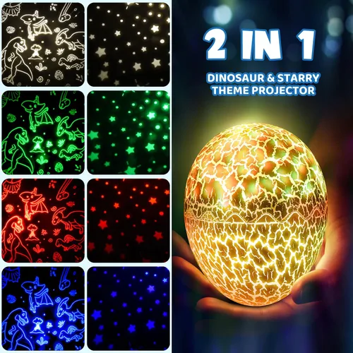 Vista 5 de Luz nocturna de huevo de dinosaurio para niños, juguetes sensoriales para niños de 3 a 12 años, 6, 7, 8, 9, 10, proyector de luz nocturna, regalos