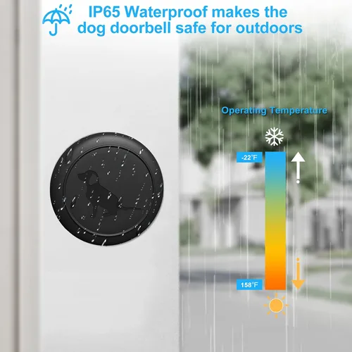 Vista 7 de MYPIN Timbre inalámbrico para perro, campanas de perro para entrenamiento de orinal IP65, impermeable, botón táctil, timbre de 1000 pies de largo