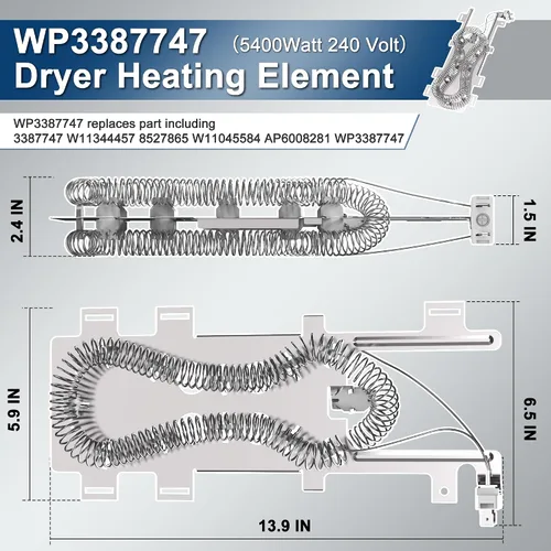 Vista 4 de wp8544771 8544771 para Whirlpool Duet Dryer Kit de elementos calefactores con 8544771 PS11746337 AP6013115 para Maytag Bravos xl Elemento