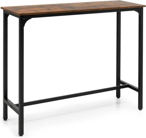Vista 9 de GOFLAME Mesa de bar de 48 pulgadas, mesa de bar industrial alta con marco de metal y pies ajustables, mesa rectangular estrecha para espacios