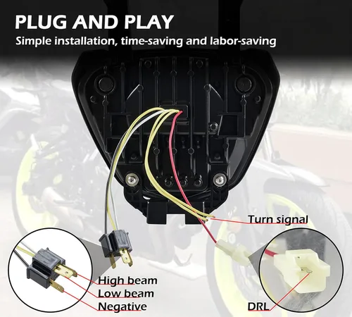 Vista 5 de Ensamble de faro LED VEISUTOR para Yamaha MT-07 FZ-07 14-17, faro delantero con haz alto y bajo DRL, luces de señal de giro para accesorios Yamaha