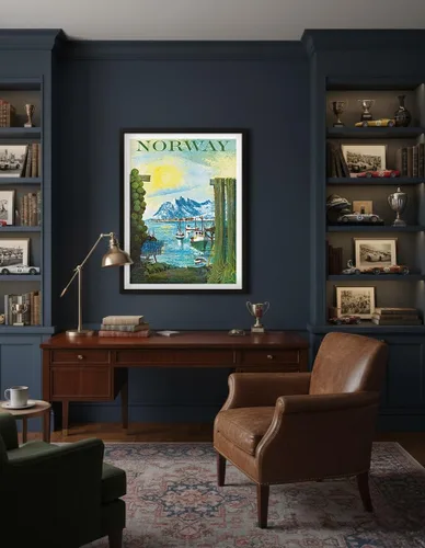 Vista 4 de Norway - Scandinavia - Boats in Fishing Village - Vintage Travel Poster by Lars Thorsen c.1940s - Master Art Print (Unframed) 6in x 9in