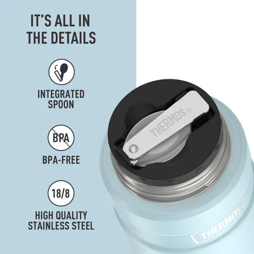 Vista 4 de THERMOS Stainless King - Tarro de alimentos aislado al vacío con cuchara, 16 onzas, color azul polvo mate