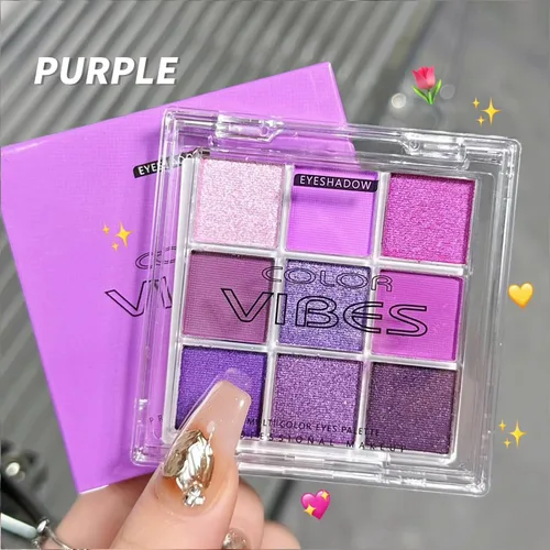 Vista 6 de Erinde Paleta de maquillaje de sombra de ojos de 9 colores con purpurina y lavanda brillante y mate, violeta, malva, púrpura oscura, plateado