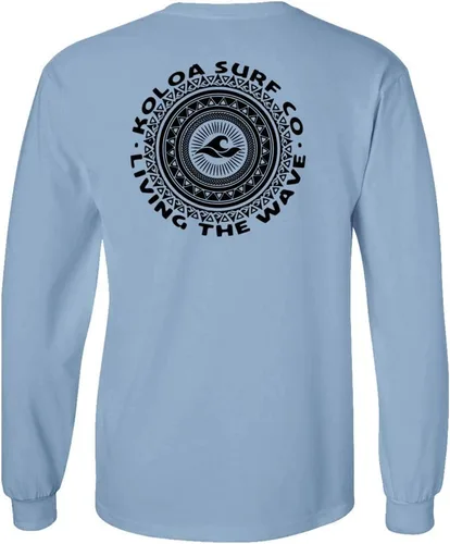 Vista 24 de Koloa Surf - Camiseta de algodón de manga larga con logotipo de círculo tribal para hombre, talla regular, grande y alta Azul acuático/logotipo