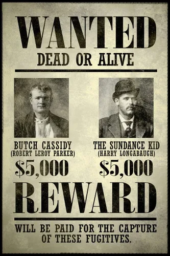Vista 2 de Póster laminado con texto en inglés "Wanted Butch Cassidy The Sundance Kid", borrado en seco, 12 x 18 pulgadas