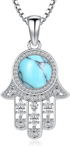 Vista 73 de Aniu Joyería de plata de ley 925 Hamsa de Fátima para mujer con circonita cúbica, viene con caja de regalo negra