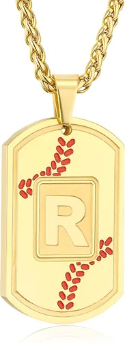 Vista 77 de Fervia Graduation Gifts - Baseball Initial Necklace for Men Dog Tag Stainless Steel Letter Pendant Sport Baseball Athletes Jewelry Christmas