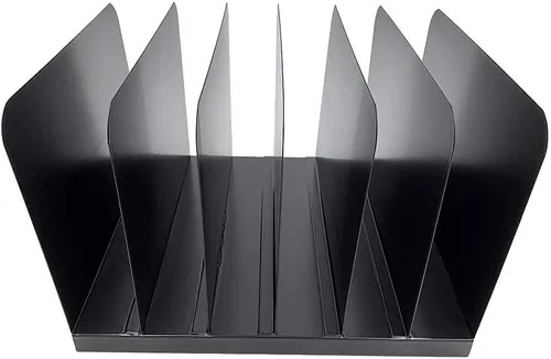 Vista 3 de Huron Carpeta organizadora de archivos de escritorio vertical con 6 ranuras, acero de grado comercial negro