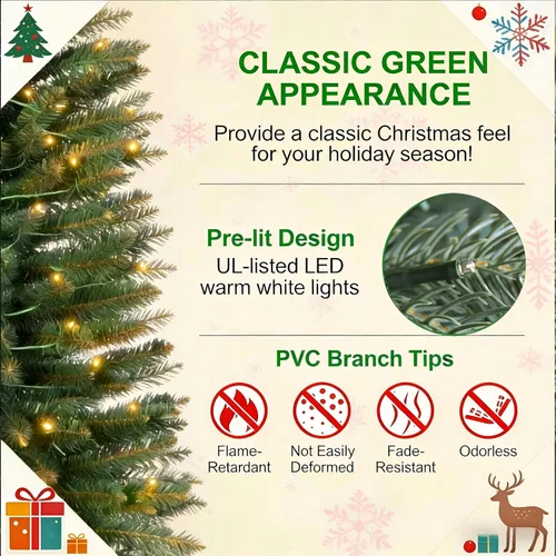 Vista 4 de Árbol de Navidad artificial preiluminado de 5 pies, color verde, para espacios pequeños, hogar, oficina, decoración de vacaciones Lápiz
