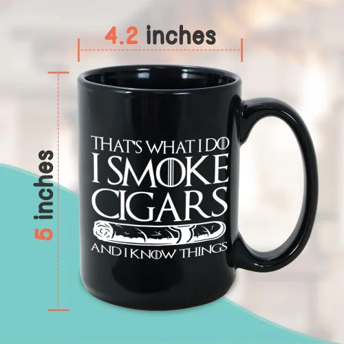 Vista 4 de Taza de cigarrillos con texto en inglés "That's What I Do I Smoke Cigars", taza de cigarrillos de 15 onzas, decoración de regalo para hombre, padre