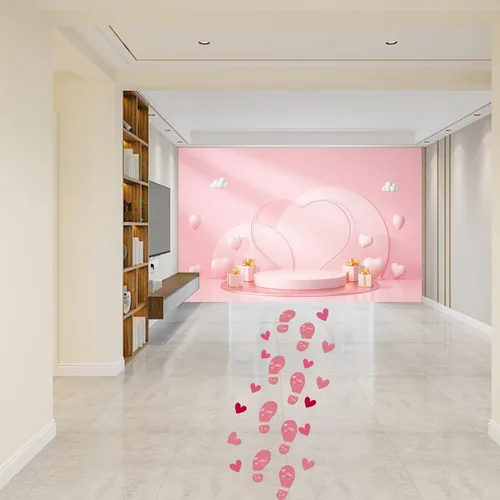 Vista 4 de 16 calcomanías para el suelo de huellas del día de San Valentín, con forma de corazón y pies, autoadhesivas, suministros de decoración de fiesta