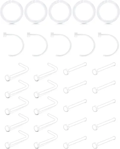 Vista 5 de JFORYOU Anillo de nariz acrílico transparente de 0.71 a 0.78 onzas (0.63-0.71 oz), joyería para el cuerpo para hombres y mujeres