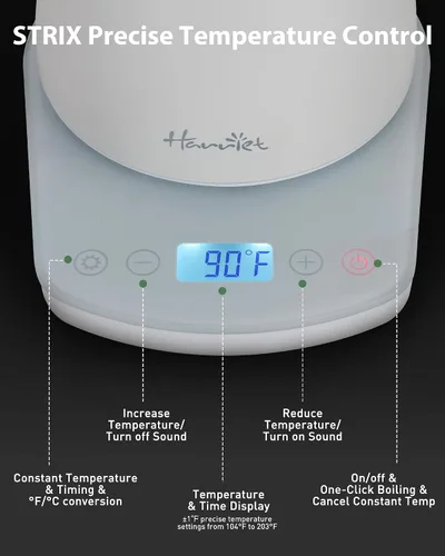 Vista 5 de Harriet Hervidor eléctrico de cuello de cisne, calor rápido de 1200 W, acero inoxidable de 0.8 L, control de temperatura de precisión y Blanco