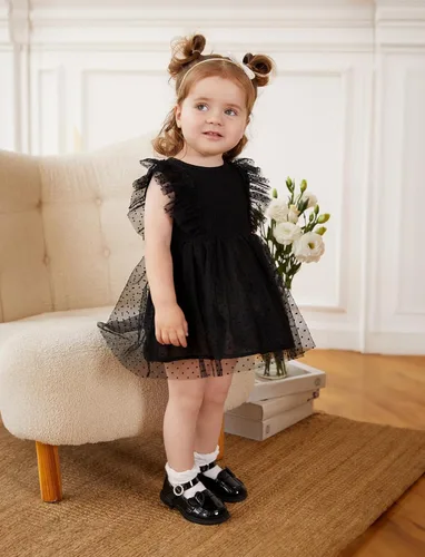 Vista 2 de PATPAT Vestido de tutú sin mangas de algodón para niña, vestido de encaje con volantes de malla