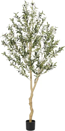 Vista 11 de Realead Árbol de olivo sintético de 4 pies – Plantas realistas de olivo de interior – Olivo falso con tronco grueso y frutas realistas – Olivos