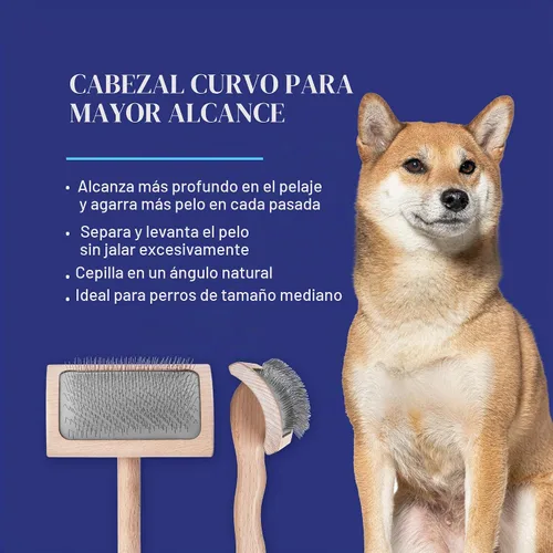 Vista 3 de Chris Christensen Mark VI - Cepillo deslizante de espalda curvada para perros, pasadores de 0.472 in, mango ergonómico de madera de haya ligera