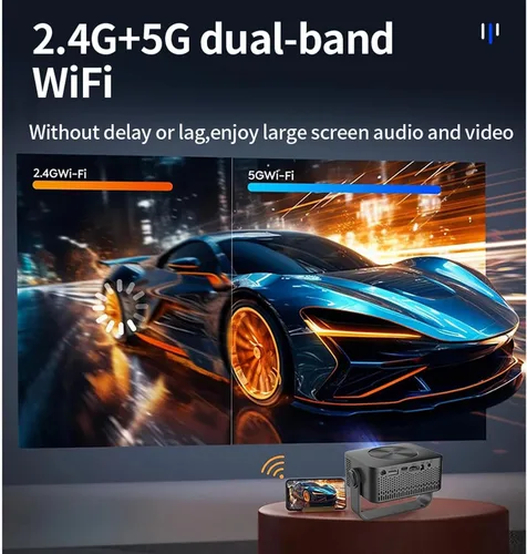 Vista 7 de Zopsc Mini proyector con soporte, proyector portátil de 1080P con ajuste de 360 grados, corrección trapezoidal automática de 150ANSI, proyector