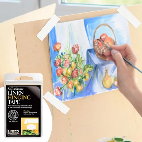 Vista 5 de Lineco Cinta autoadhesiva para bisagras de lino, para fijar alfombrillas al tablero, obras de arte pesadas, no amarillea, fuerte y adhesivo acrílico